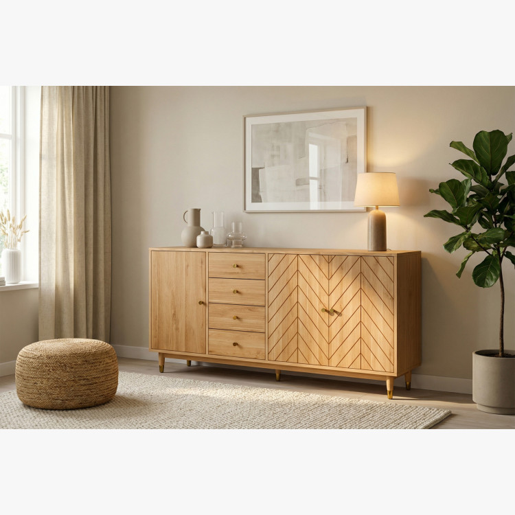 Masívna dubová komoda Jessica 190 cm s frézovaným vzorom rybej kosti