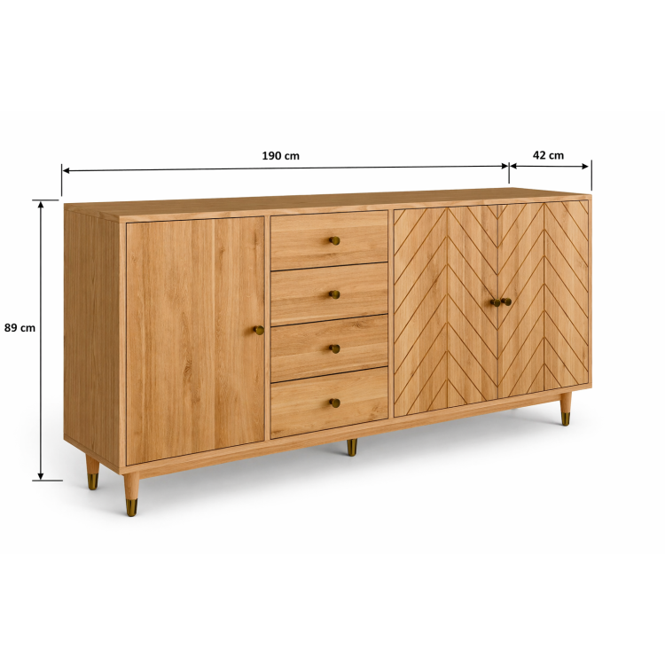 Masívna dubová komoda Jessica 190 cm s frézovaným vzorom rybej kosti