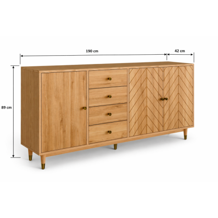 Masívna dubová komoda Jessica 190 cm s frézovaným vzorom rybej kosti