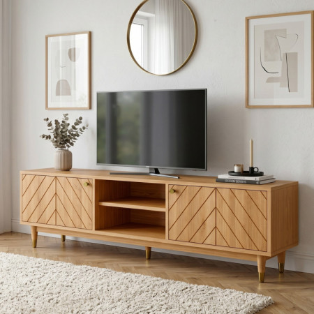 Masívna TV komoda Jessica 179 cm s frézovaným vzorom rybej kosti