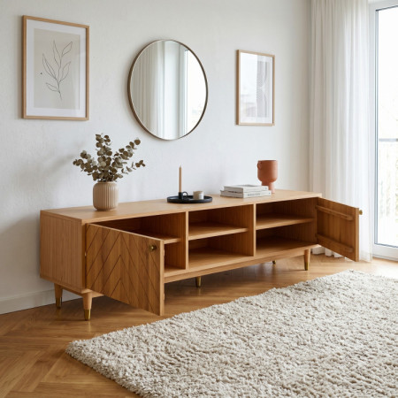 Masívna TV komoda Jessica 179 cm s frézovaným vzorom rybej kosti