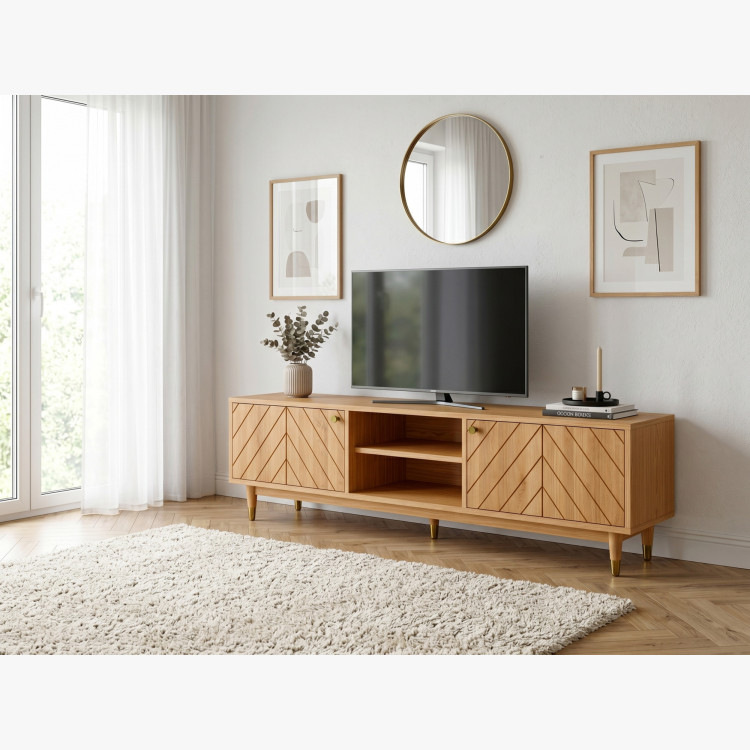 Masívna TV komoda Jessica 179 cm s frézovaným vzorom rybej kosti