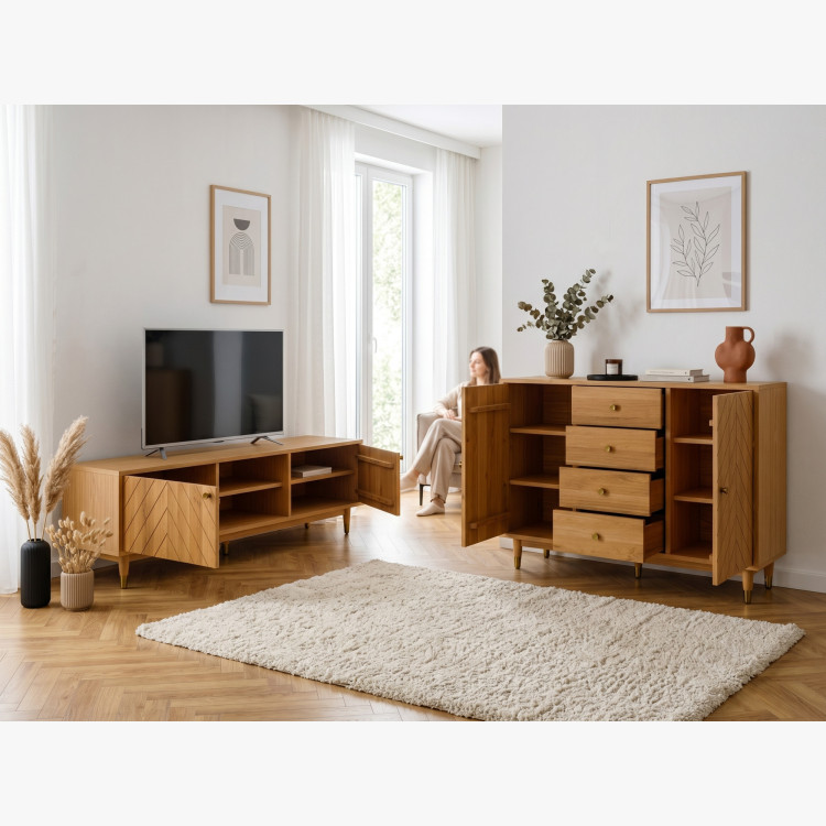 Masívna TV komoda Jessica 179 cm s frézovaným vzorom rybej kosti