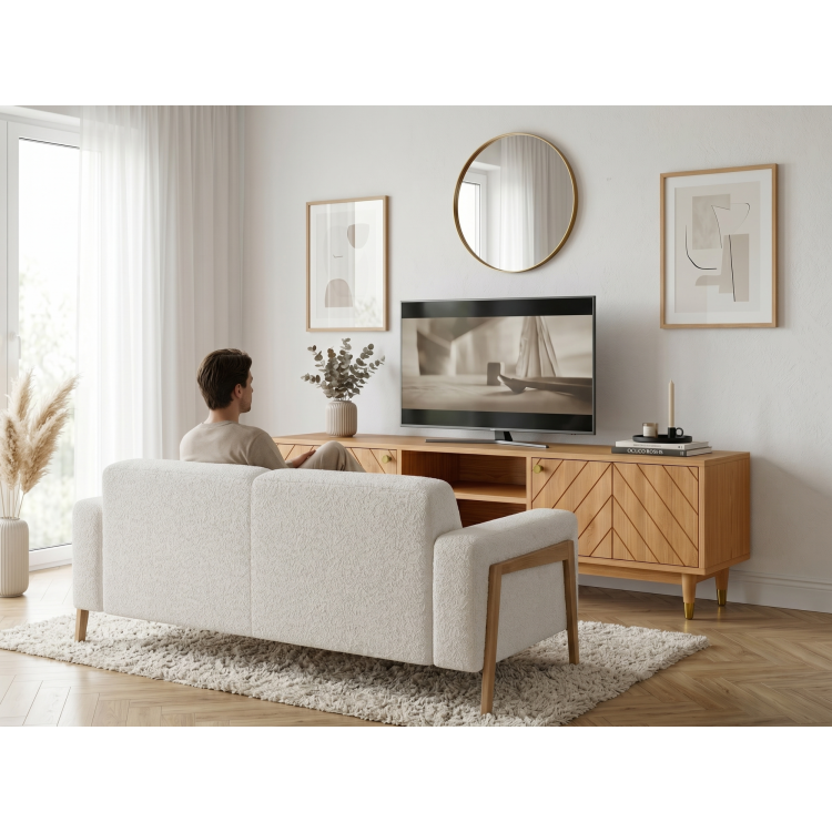 Masívna TV komoda Jessica 179 cm s frézovaným vzorom rybej kosti