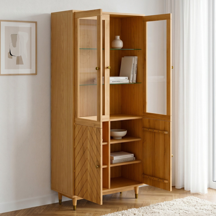 Dubová vitrína 95 cm s presklenými dvierkami a dekorom rybej kosti