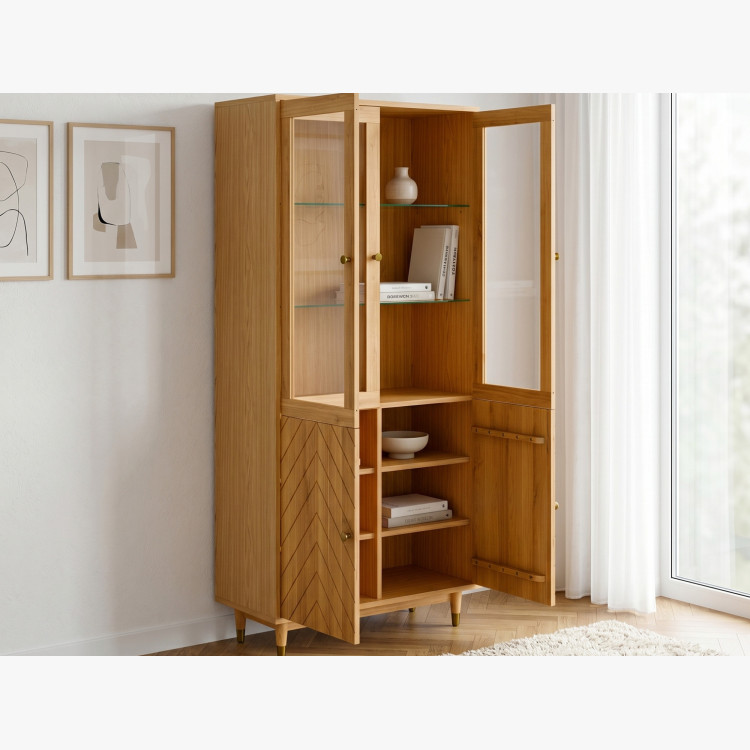 Dubová vitrína 95 cm s presklenými dvierkami a dekorom rybej kosti