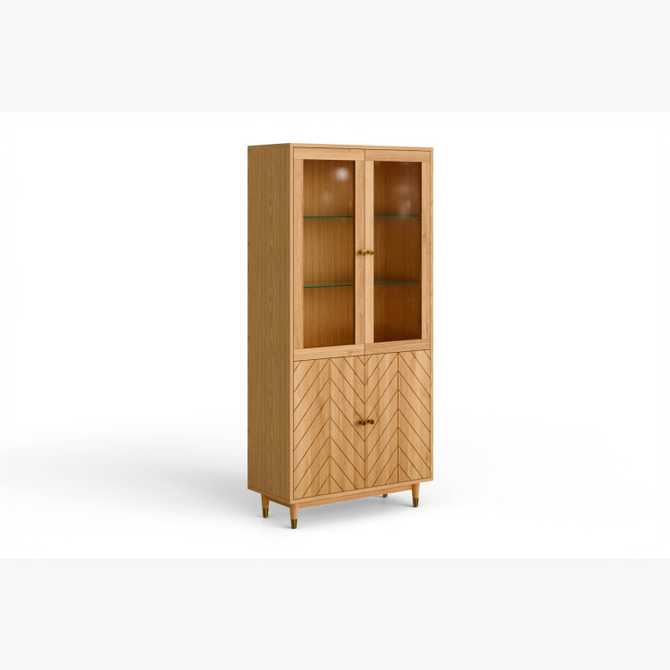 Dubová vitrína 95 cm s presklenými dvierkami a dekorom rybej kosti