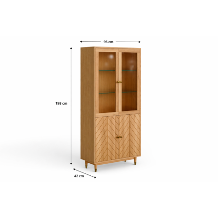 Dubová vitrína 95 cm s presklenými dvierkami a dekorom rybej kosti