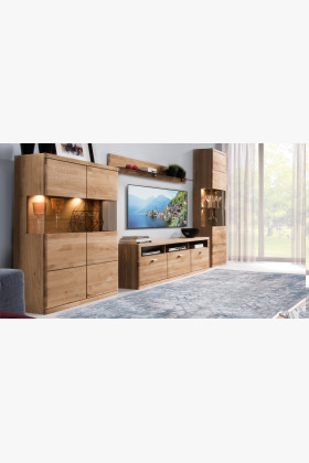 Dubová polica , so sklom, typ Boston 31 , nábytok z masívneho dreva - 1 2