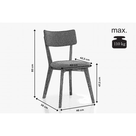 Látková židle - nohy dub, Noci světle šedá - Sada 2 ks , Jídelní židle- 6