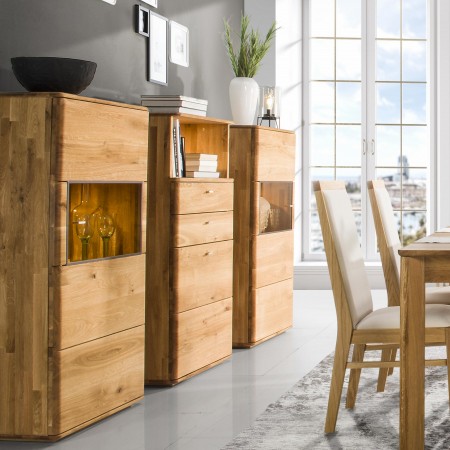 Nízká vitrina se skleněnými dvířky dub masiv, texas 51 , Komody- 2