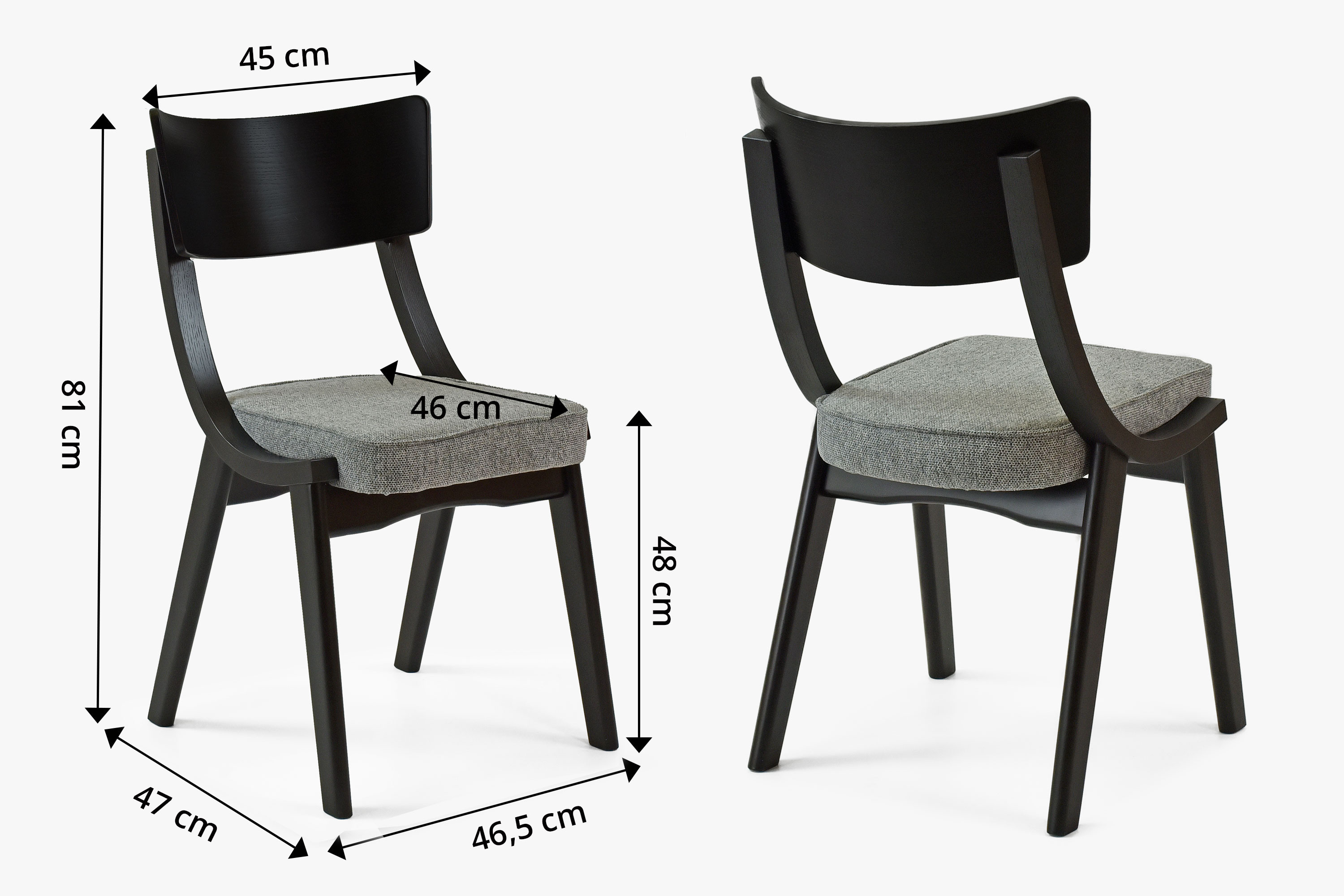 Pohodlná čierna stolička do jedálne retro dizajn pevná masívna konštrukcia 