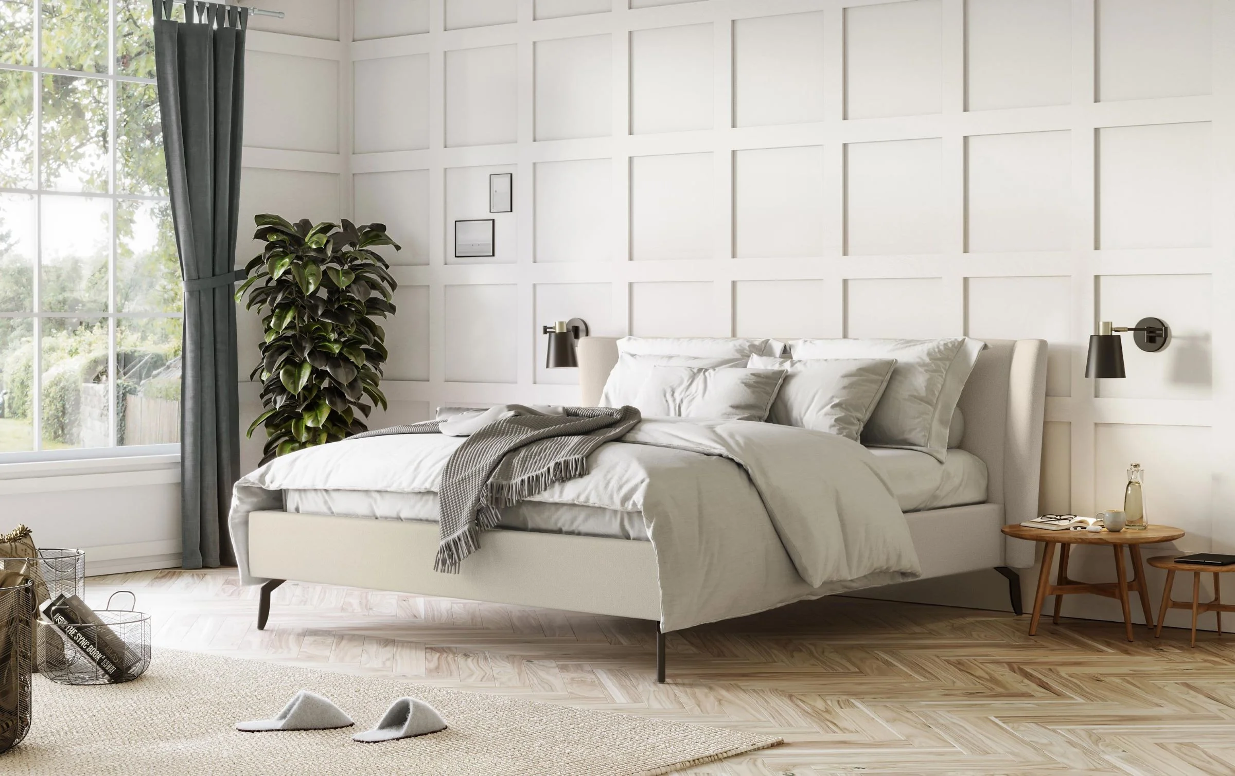čalunená moderná postel s úložným priestorom na nožičkách