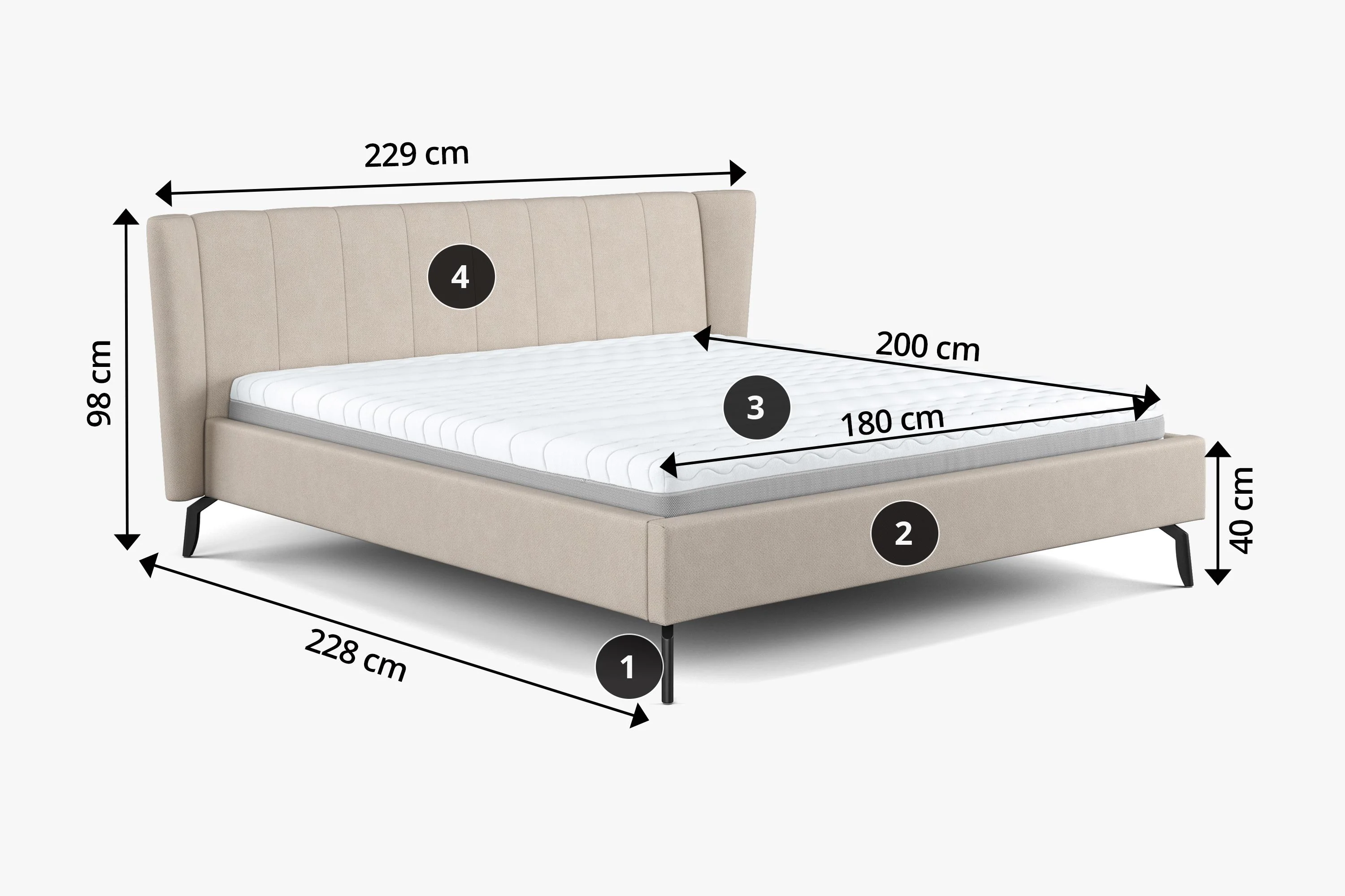 čalunená moderná postel s úložným priestorom na nožičkách