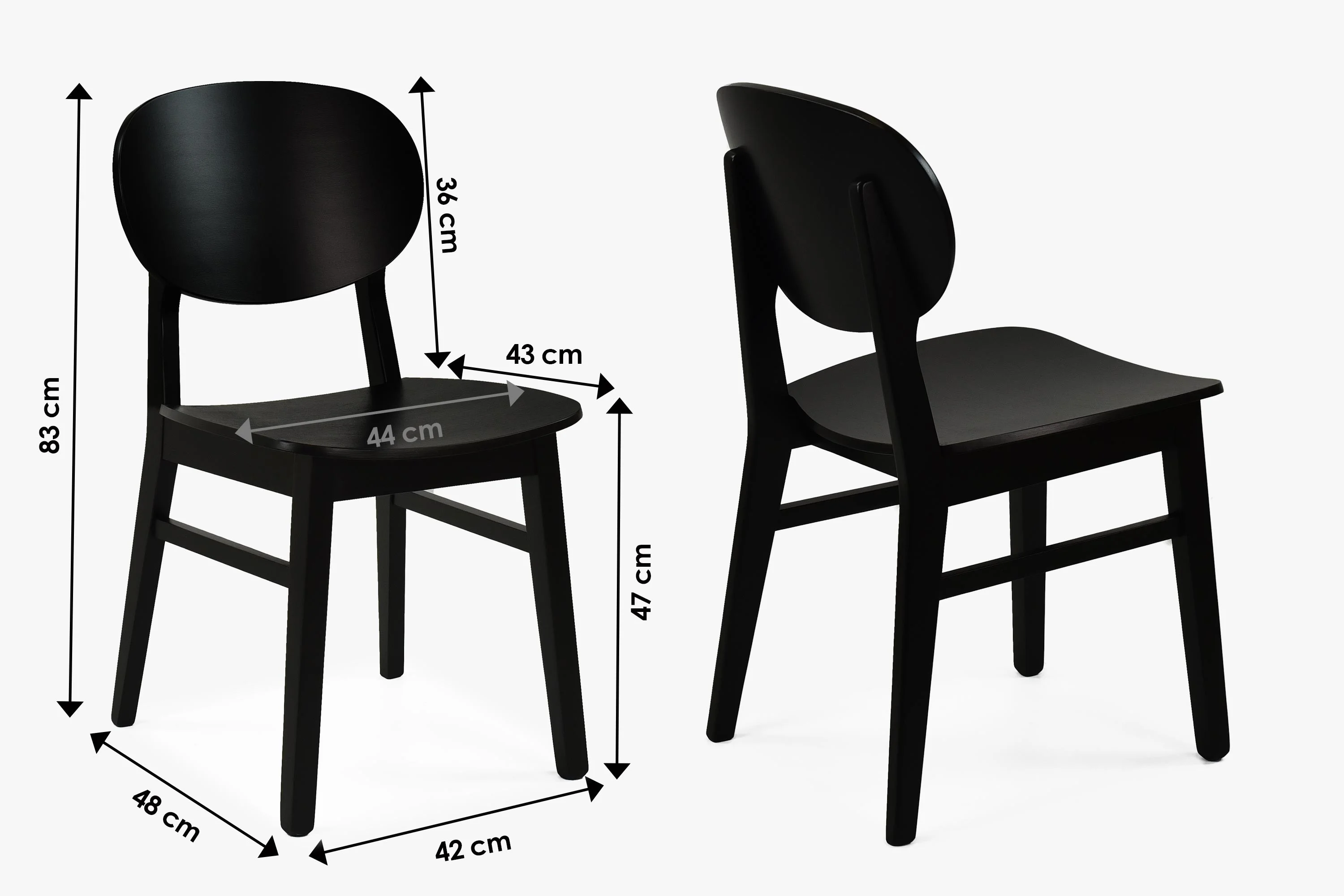 Stolička do jedálne, čierna - masívne drevo, dizajnový tvar 